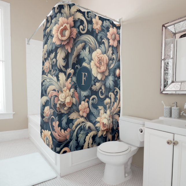 Cortina Para Box Marinho azul floral (In Situ)