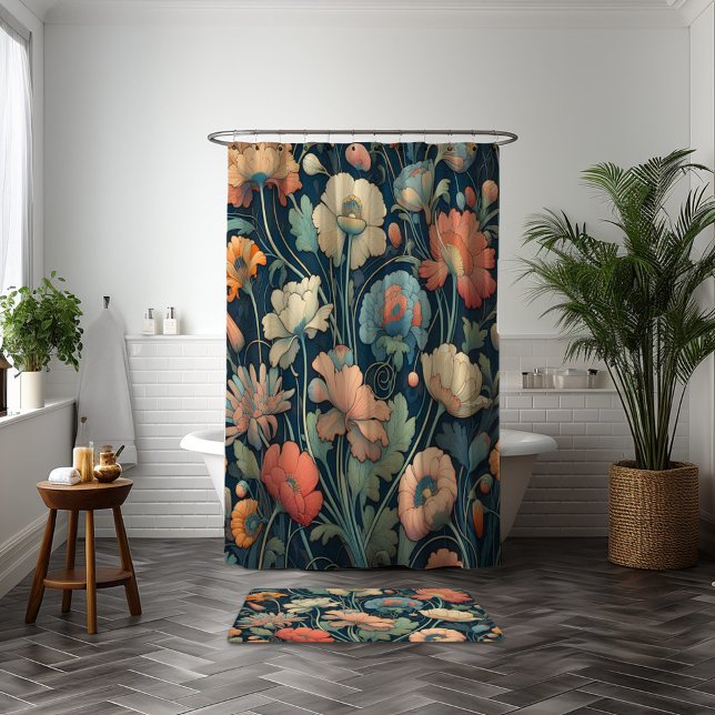 Cortina Para Box Marinho azul floral (Criador carregado)