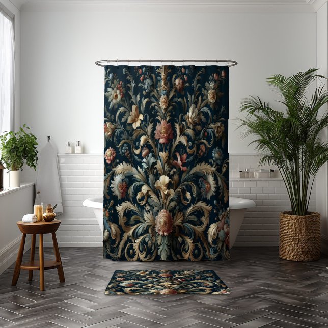 Cortina Para Box Marinho azul floral (Criador carregado)