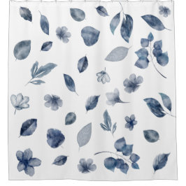 Cortina Para Box Marinho Azul Pintado Pintado De Aquarela Deixa Flo