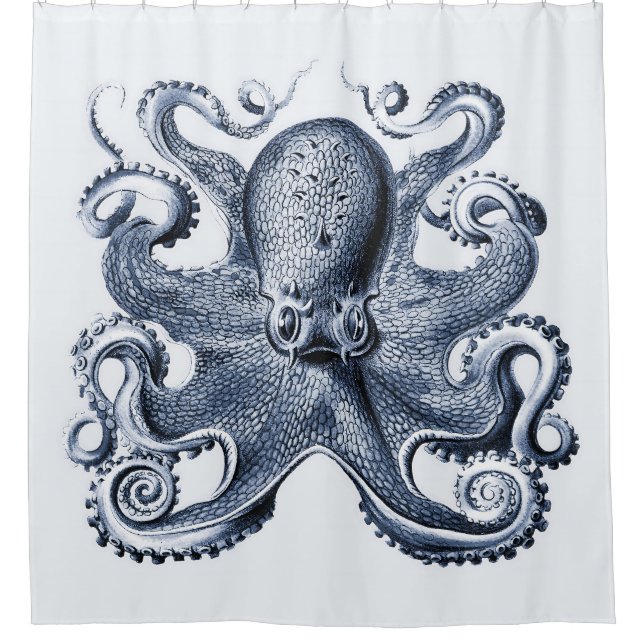 Cortina Para Box Marinho Blue Octopus ilustrado por Ernst Haeckel (Frente)