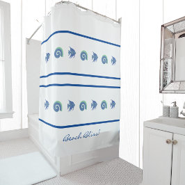 Cortina Para Box Marinho Blue White Stripes Fish Beach House