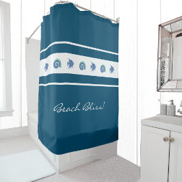 Cortina Para Box Marinho Blue White Stripes Shels Fish Beach House
