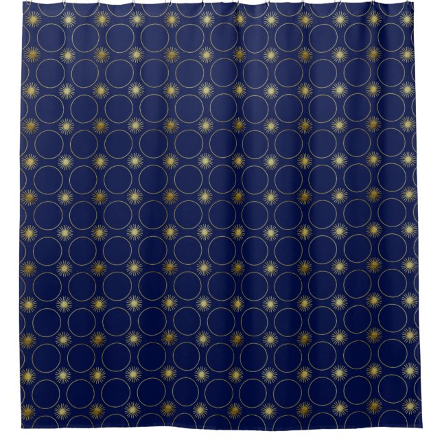 Cortina Para Box Marinho Chic Azul Dourado Deco Padrão Geométrico L (Frente)