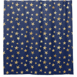 Cortina Para Box Marinho de Céu Noturno e Estrelas Douradas