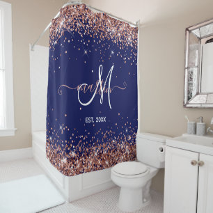 Cortina Para Box Marinho de Monograma da Família Glitter Dourada r
