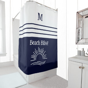 Cortina Para Box Marinho do Monograma Azul Stripes Brancas da Praia
