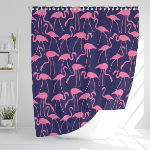 Cortina Para Box Marinho e teste padrão cor-de-rosa do flamingo
