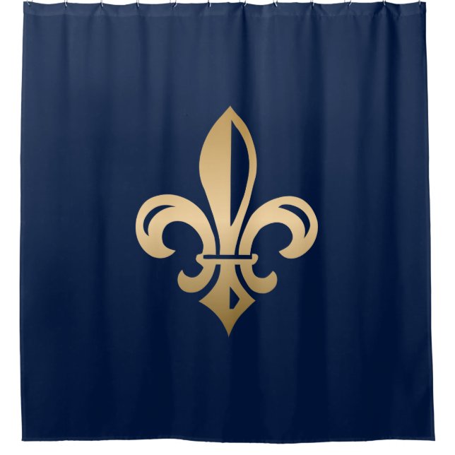 Cortina Para Box Marinho Luxuoso Dourado Fleur de Lis (Frente)