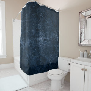 Cortina Para Box Marinho Velvity Damask Azul Escuro Barroco
