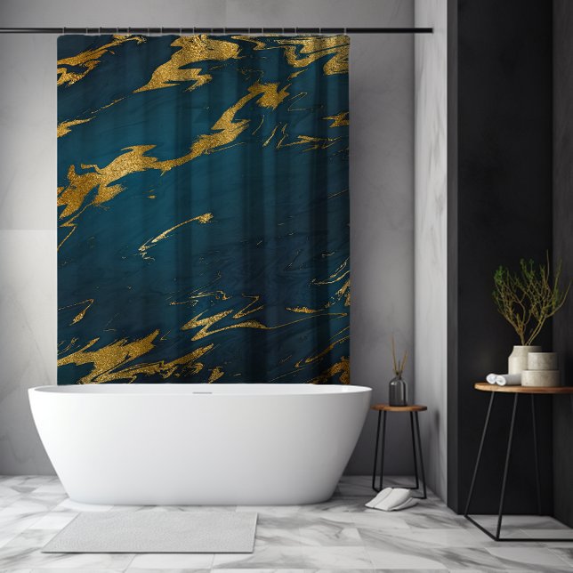 Cortina Para Box Mármore Dourado do Teal Moderno (Modern Teal Gold Marble Shower Curtain)