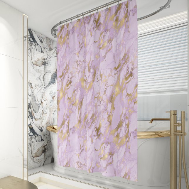 Cortina Para Box Mármore Dourado Lavanda Elegante (Criador carregado)