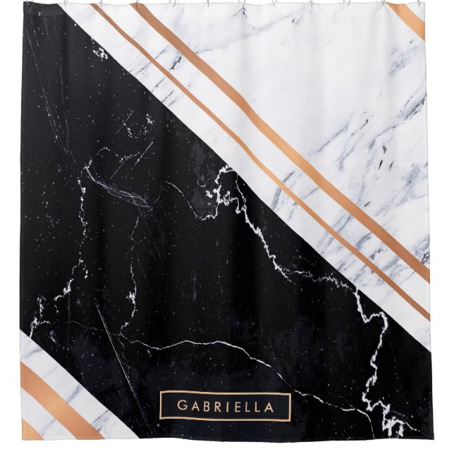 Cortina Para Box Mármore Preto e Branco (Frente)