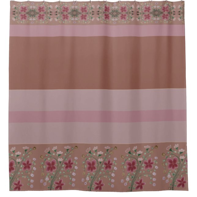 Cortina Para Box Marrom e Rosa Com Desenho Floral (Frente)