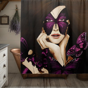 Cortina Para Box Máscara de Borboleta Roxa Mulher Elegante Fantasia