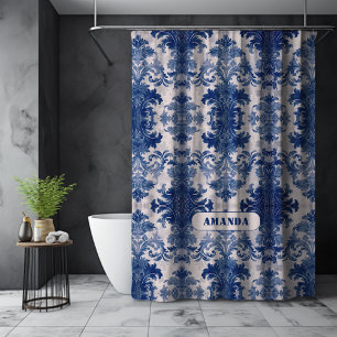 Cortina Para Box Mau legado Dó azul toile de jouy monograma