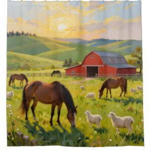 Cortina Para Box Meadowlight Morning – Paisagem Pastoral de Celeiro