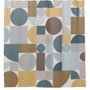 Cortina Para Box Meio século Azul Geométrico Dourado