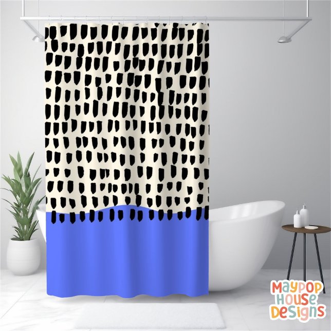 Cortina Para Box Meio século preto moderno azul (mid century modern shower curtain bathroom decor)