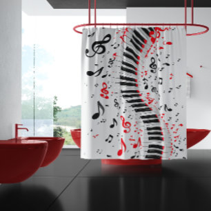 Cortina Para Box Melodias em cascata chic, vermelho, branco e preto