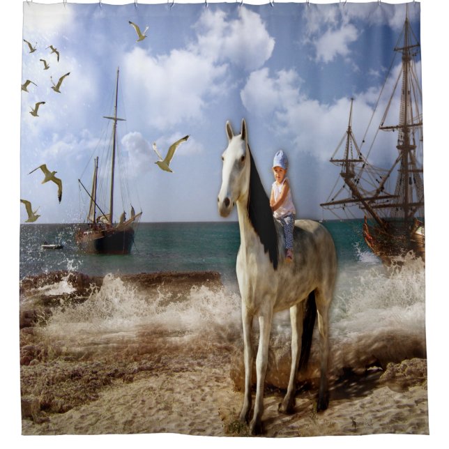 Cortina Para Box Menina bonita na parte traseira do cavalo (Frente)