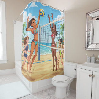 Cortina Para Box Meninas de Desenho Animado Jogando Vôlei de Praia