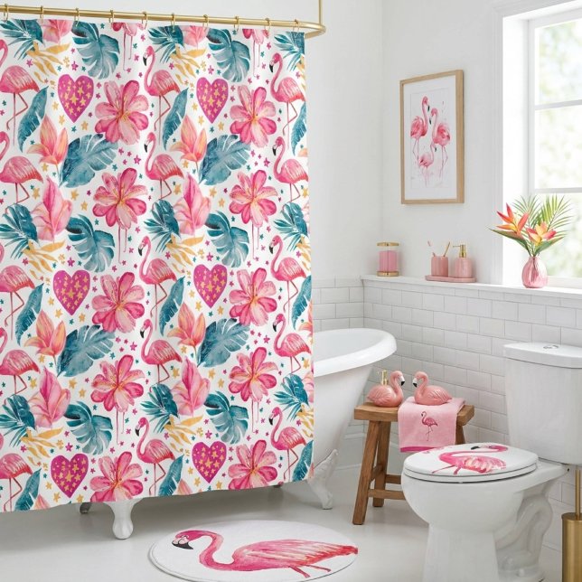 Cortina Para Box Meninas Rosa Flamingo Tropical  (Criador carregado)