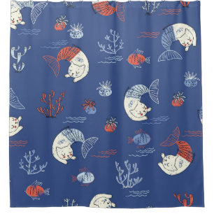 Cortina Para Box Mermaid de gato, padrão sem costura texturizado.
