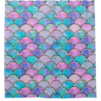 Cortina Para Box Mermaid fish scale wave japanese seamless pattern.