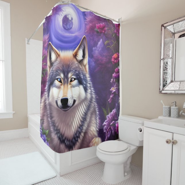 Cortina Para Box Midnight Howl Floral Wolf (In Situ)