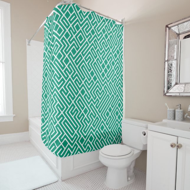 Cortina Para Box Minimalist Maze Fill Emerald Pattern (In Situ)