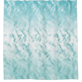 Cortina Para Box Mint Aqua White Folhas Tropicais