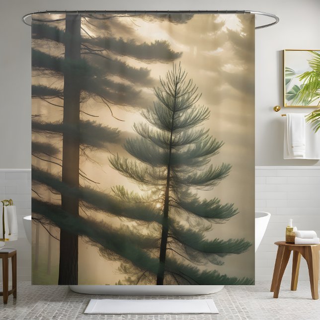 Cortina Para Box Misty Foggy Forest Pine Natureza (Criador carregado)