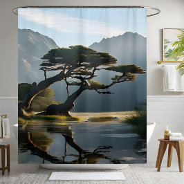 Cortina Para Box Misty Landscape Pine Tree Outdoor