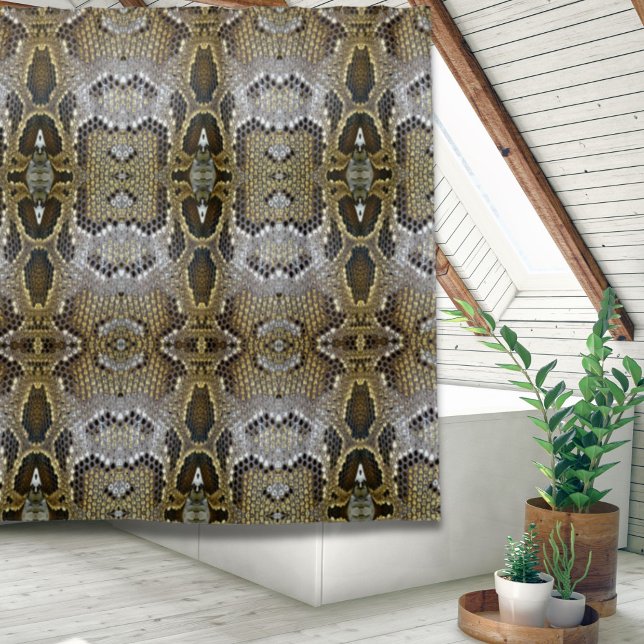 Cortina Para Box modelo animal bege castanho-neutro cobra impressão (neutral brown beige animal pattern snake print shower curtain)