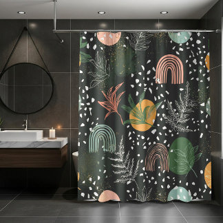 Cortina Para Box Modern Abstract Terrazzo & Botanical Collage