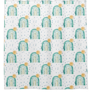 Cortina Para Box Modern Boho Rainbow Teal Blue Sun Marinho Stars 
