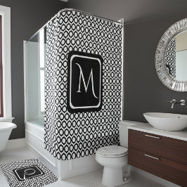 Cortina Para Box Modern Geometric Monogram Black White