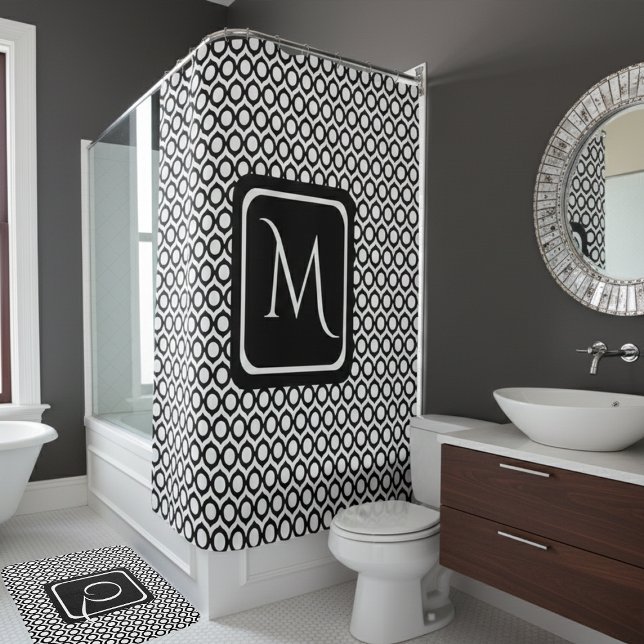Cortina Para Box Modern Geometric Monogram Black White (Criador carregado)