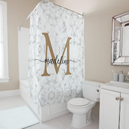 Cortina Para Box Modern Marble Gold Girly Script Monogram