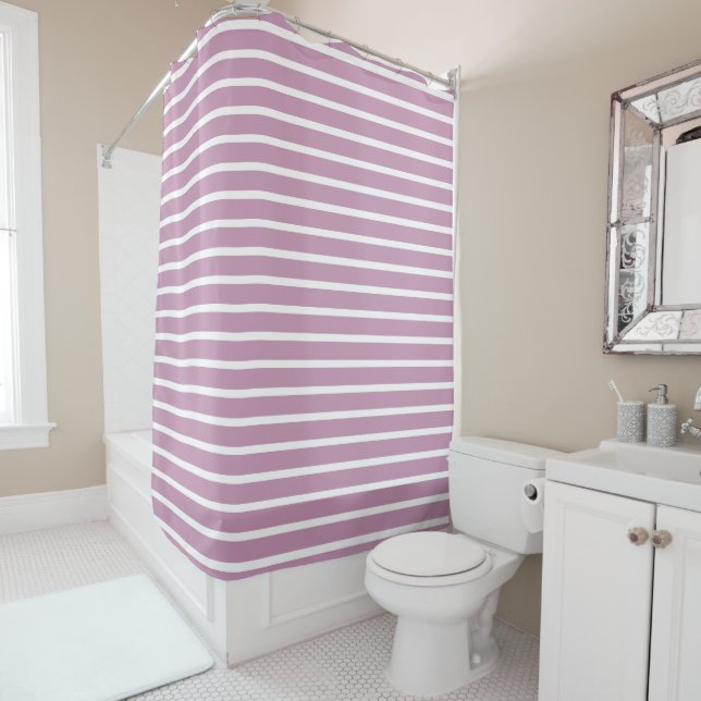 Cortina Para Box Modern Mauve & White Striped Shower Curtain  (In Situ)