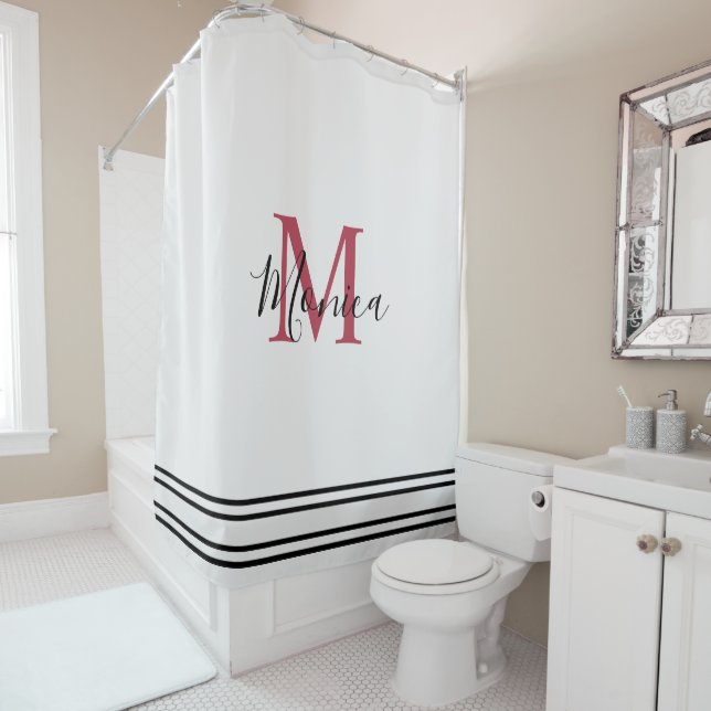 Cortina Para Box Modern minimalistic white &black maroon monogram  (In Situ)