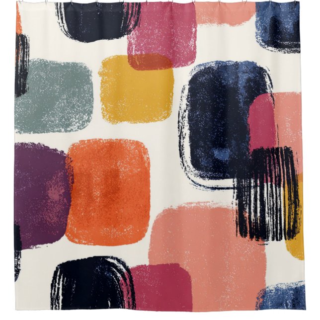 Cortina Para Box Moderno Abstrato Boho Pincelada - Cor Retro Ousada (Frente)