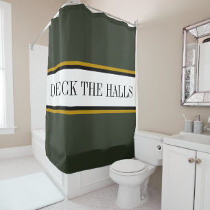 Cortina Para Box Moderno divertido Pine Verde Dourado "DECK THE HAL