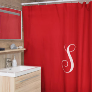 Cortina Para Box Moderno Red Chic e Monograma Personalizado de Na m