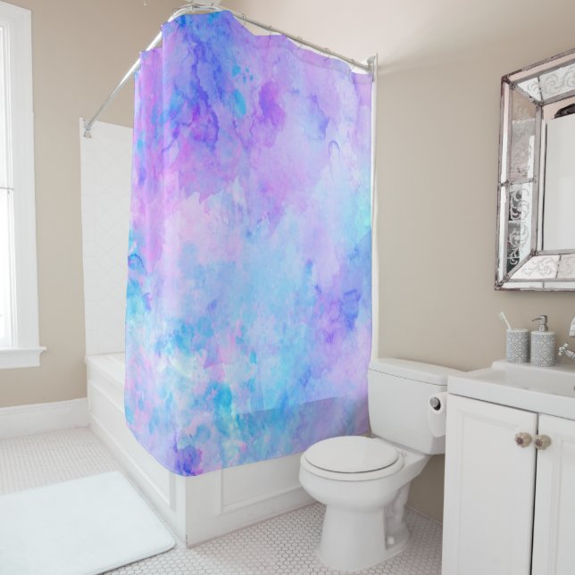 Cortina Para Box Molas de Aquarelas de Púrpura e Turquesa (In Situ)