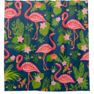Cortina Para Box Moleza rosada flamingo em uma tartaruga listrada