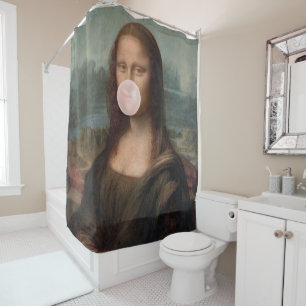 Cortina Para Box Mona Lisa soprando pastilha elástica rosa