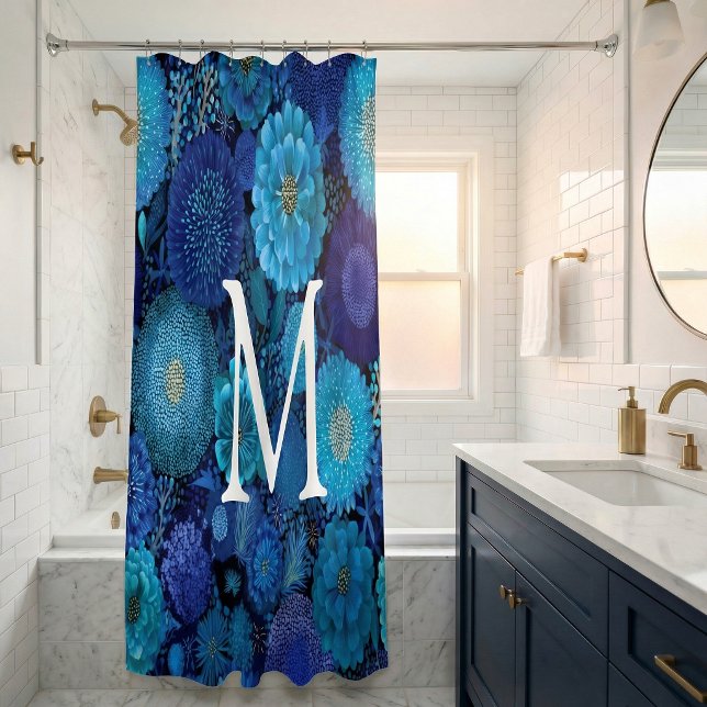Cortina Para Box Monogram Shower Curtain  floral navy blue  (Criador carregado)