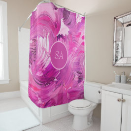 Cortina Para Box Monograma Abstrato Art Puro Rosa